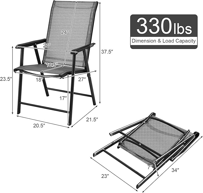 Tangkula Set of 6 Patio Folding Chairs, Outdoor Fabric Dining Chairs with High Back & Armrests, Sturdy Metal Frame for Patio Lawn Garden (Grey)