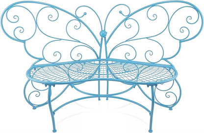 Alpine Corporation BAZ400BL Indoor Outdoor Metal Butterfly Shaped Garden Bench, 62" Long, Blue