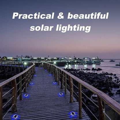 VOLISUN Solar Dock Lights Driveway Deck Lights, 12-Pack Waterproof Outdoor LED Aluminum Dock Lighting Warning Step for Driveway Sidewalk Garden Pathway Yard(Blue+White,2 Colors in 1)