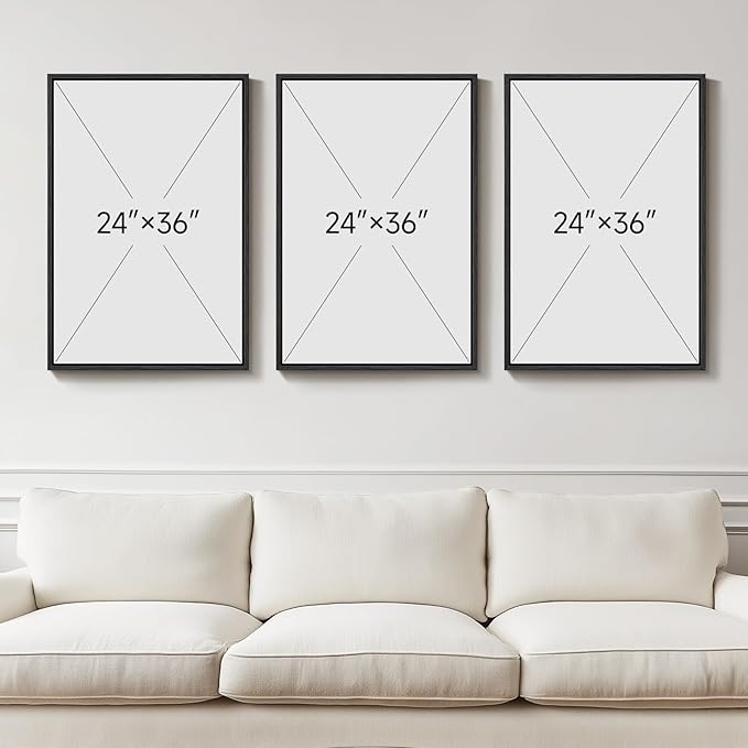 Large Framed Green and White Abstract Wall Art for Living Room, Set of 3 Minimalist Canvas Prints Paintings Artwork for Walls, Mid-Century Modern Pictures for Entryway, Hallway Wall Decor 24x36 In