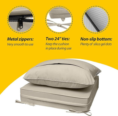 AAAAAcessories Outdoor Seat Cushions for Chairs, Fade-Resistant, Waterproof Patio Furniture Replacement Cushions, 25.5" x 25.5" x 5" + 25.5" x 19", Beige