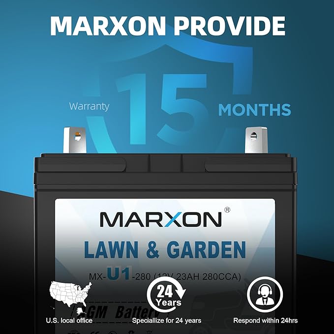 MARXON U1 280CCA Riding Lawn Mower Batteries, Garden Tractors Battery Maintenance Free AGM Battery, Compatible with Troy-Bilt, John Deere, Toro, Cub Cadet, Craftsman, Ariens, Poulan Pro