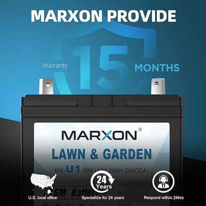 MARXON U1 280CCA Riding Lawn Mower Batteries, Garden Tractors Battery Maintenance Free AGM Battery, Compatible with Troy-Bilt, John Deere, Toro, Cub Cadet, Craftsman, Ariens, Poulan Pro