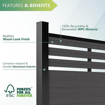 Mondaria Semi-Closed Privacy Fence Panels with 2 Posts for Outside, 6ft(W) x 6ft(H), Wind Resistant Wood Plastic Composite Fencing Panels for Patio, Backyard, Garden and Pool, Sliver Gray