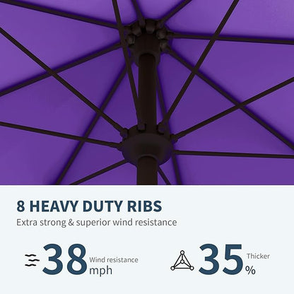 PatioKingdom 11FT Patio Umbrella,Outdoor Umbrella with Push Button Tilt and Crank,Market Table Umbrella with 8 Sturdy Fiberglass Ribs UV Protection(Dark Purple, 11FT)