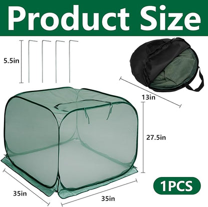 35" x 35" x 27.5" Pop Up Mesh Plant Cover, Foldable Plant Protector Mesh Plant Enclosure, Garden Net Cage Guard Cover with 4 Ground Stakes for Protecting Plant Vegetable Fruit from Birds Insects