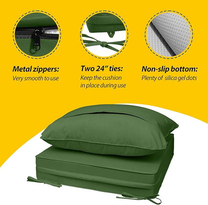 AAAAAcessories Outdoor Seat Cushions for Chairs, Fade-Resistant, Waterproof Patio Furniture Replacement Cushions, 20" x 18" x 3" + 20" x 17", Dark Moss Green