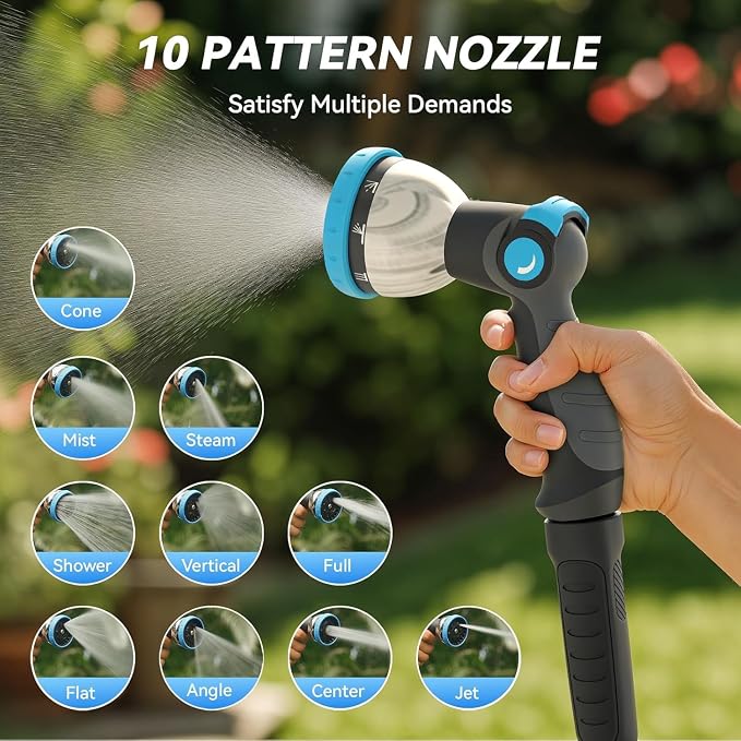 Relhost Retractable Garden Hose Reel, 5/8 in x 65 ft Wall Mount Heavy Duty Hose Reel with Any-Length Lock, Auto Rewind System, 180° Swivel Bracket, and 10-Pattern Nozzle for Garden, White & Grey