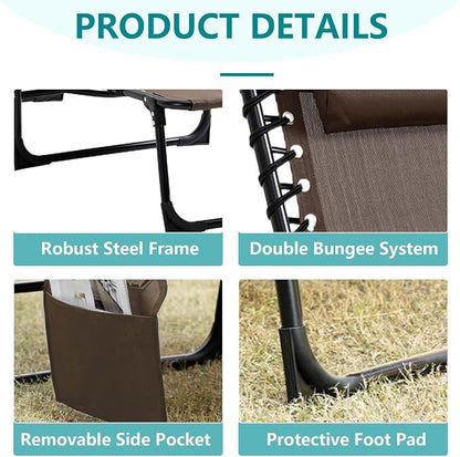 Portable Foldable Sun Tanning Chair, Heavy Duty Adjustable Folding Laying Out Chairs for Tanning, Beach Lounge Chairs for Adults for Outdoor Sunbathing Patio Pool Lawn Camping Deck (Brown)