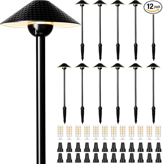 Gardencoin Low Voltage Landscape Lights 12V Outdoor LED Pathway Lighting 4W 2700K Warm White Path Light Waterproof Aluminum Garden Walkway Light with Replaceable Bulb (6.7'' Shade, 20'' Tall), 12 Pack