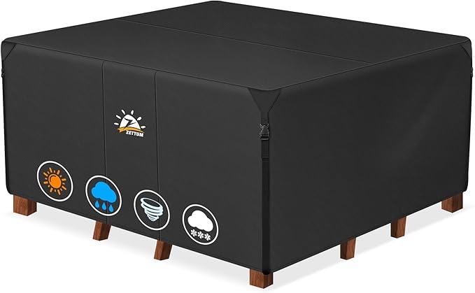 Zettum Patio Furniture Cover Square - 62 Inch Outdoor Table Cover Waterproof & Heavy Duty, 600D Lawn Furniture Set Covers for Outside Dining Table and Chairs Seating Combo - 62 x 62 x 28 Inch