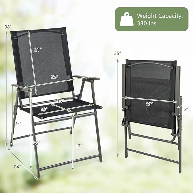 Giantex Patio Folding Chairs Set of 4, Outdoor Lawn Chairs with Rustproof Metal Frame, Portable Dining Chairs for Porch, Deck, Garden, Backyard, Camping