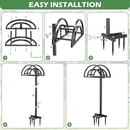 OLV Garden Hose Holder, Heavy Duty Freestanding Outdoor Water Hose Holder Stand Holds 150-ft Hoses, Detachable Metal Garden Storage Hanger Rack Organizer for Outside Yard Lawn Farm
