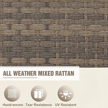 Modern Wicker Patio Furniture Set, Rattan Outdoor Conversation Set with Comfortable Cushions, 2 Patio Chairs, 3 Seat Couch and Coffee Table, 4 Pieces, Brown/Gray