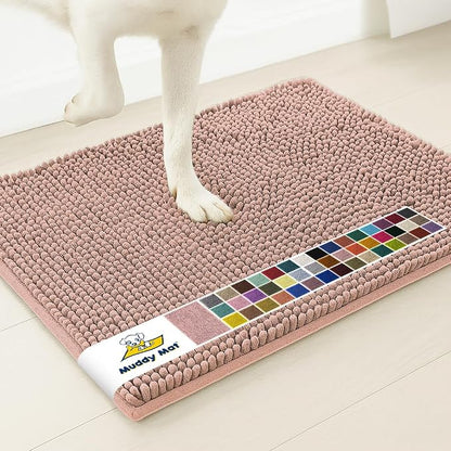Muddy Mat® | Super Water Absorbent Door Mat Indoor, Microfiber Quick Dry Chenille Entryway Rug,Slip Resistant Front Door Mat,Indoor Mats for Entryway,Machine Washable Pet Rug, Blush Pink 24" x 120"