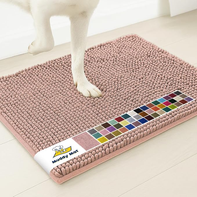 Muddy Mat® | Super Water Absorbent Door Mat Indoor, Microfiber Quick Dry Chenille Entryway Rug, Slip Resistant Front Door Mat, Indoor Mats for Entryway, Machine Washable Pet Rug, Blush Pink 3ft x 4ft