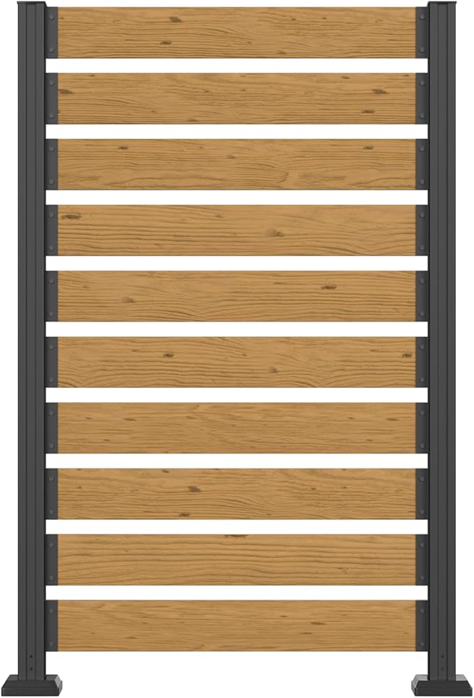MUPATER 5ft H×3.3ft W No Dig Wooden Privacy Screen,2 Way to Use,Ideal Outdoor Privacy Wall Suit for Hard Ground and Soil,Aluminum Post,Privacy Screen for Hide Trash Cans,AC Fence,Natural (1 Panel)