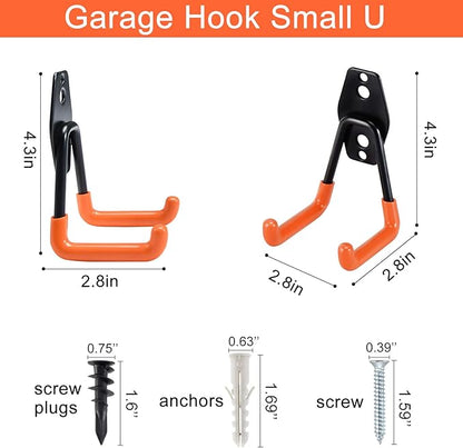 Aoben Heavy Duty Steel Garage Storage Hooks - Utility Tool Hangers and Combinable Wall Mount Hooks for Organizing Ladder, Hold Chairs, Heavy Tools (Small U, 10 Pack)