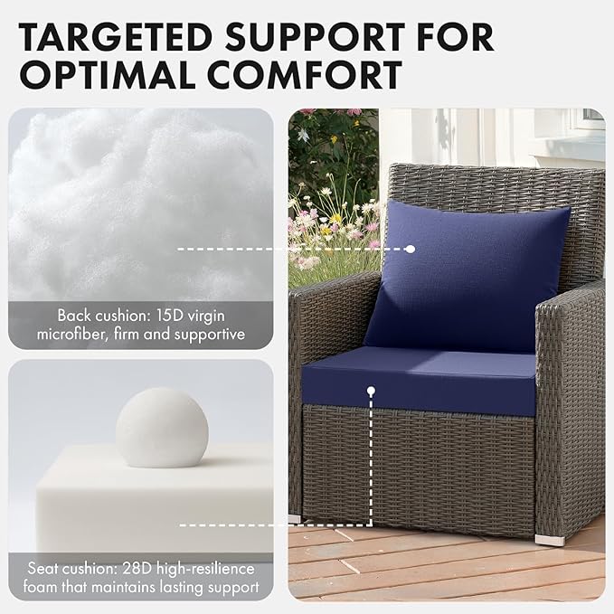 MIULEE Navy Outdoor Chair Cushion 22x22 Inch for Patio Furniture Linen Textured Waterproof & 3 Year Color Fastness Seat and Back Couch Cushion with Ties No Slip Design
