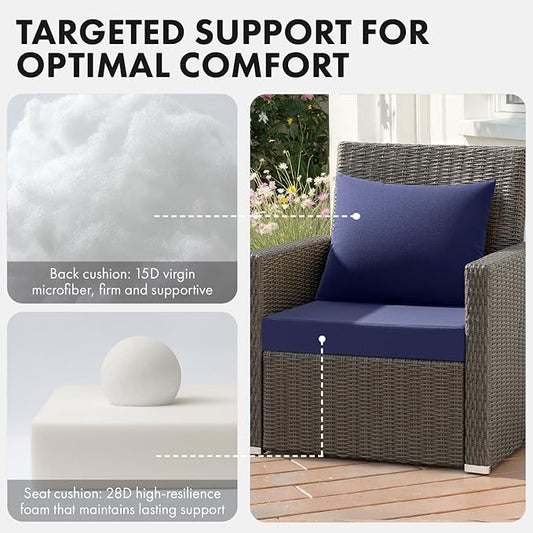 MIULEE Navy Outdoor Chair Cushion 22x22 Inch for Patio Furniture Linen Textured Waterproof & 3 Year Color Fastness Seat and Back Couch Cushion with Ties No Slip Design