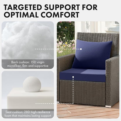 MIULEE Navy Outdoor Chair Cushion 24x24 Inch for Patio Furniture Linen Textured Waterproof & 3 Year Color Fastness Seat and Back Couch Cushion with Ties No Slip Design