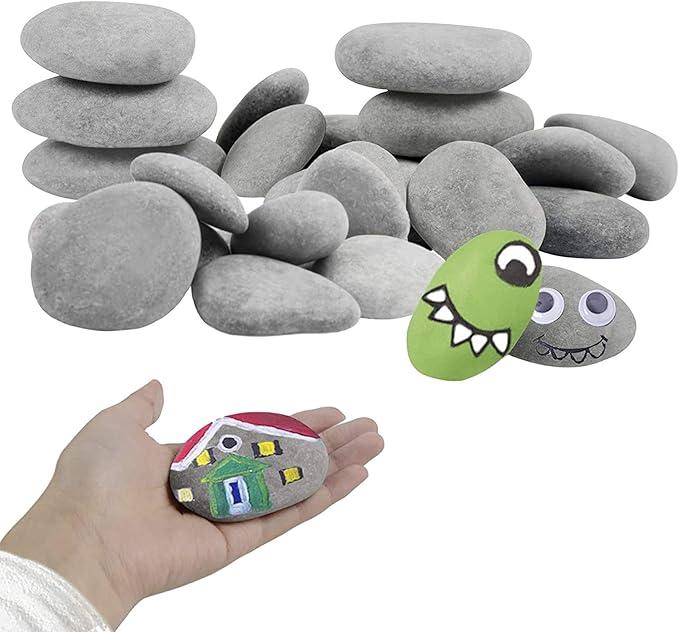 Simetufy 30 River Rocks for Painting 1.2-3.5 inch, Natural Stones, Smooth & Flat for Crafts, Kindness & Garden Art