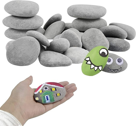 Simetufy 30 River Rocks for Painting 1.2-3.5 inch, Natural Stones, Smooth & Flat for Crafts, Kindness & Garden Art
