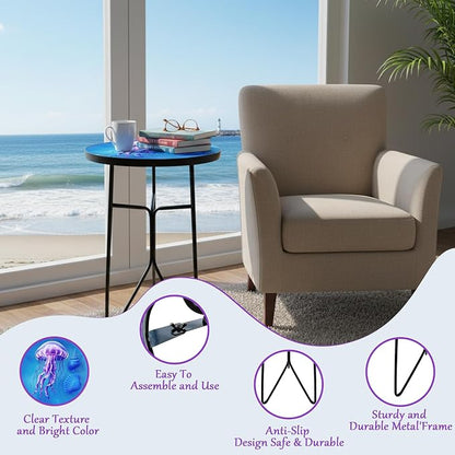 Folding Outdoor Side Tea Table,Jellyfish and Conch Small Accent Tables, Plant Tables Indoor,Garden or Living Room Decor Afternoon Tea Dinner Table, Simple Assembly Cast Iron Plant Stand