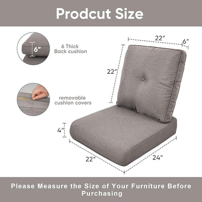 Patio Chair Cushions 3 Packs - Outside Heavy Duty Thick Water-Resistant Cushion 22x24 with Zipper Cover for Patio Glider Rocking Chairs Loveseat Couch – Grey/Buckle