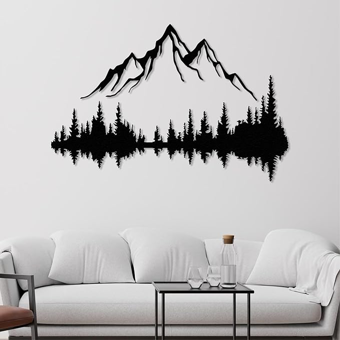 Wita Home Mountain and Forest Metal Wall Art, Wall Mounted Home Decor, Pine Trees and Mountain Wall Art for Living Room, Bedroom or Office, Large Outdoor Wall Decor, Nature Christmas Decor (Black, 96x64 inches)