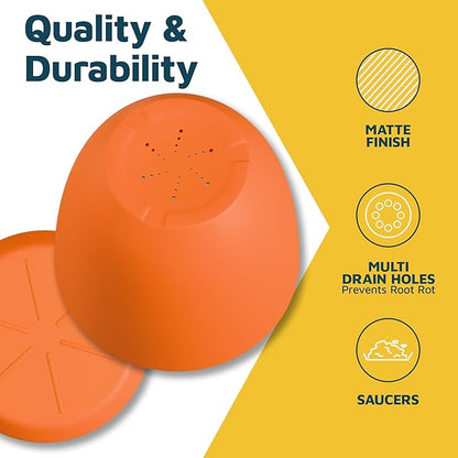 Yellow Plant Pots with Drainage Holes & Saucers 20 Pack, Indoor & Outdoor Stackable Space-Saving Planters for Houseplants & Flowers, (7", 6.7", 6", 5.3", and 4.8" Inches), Durable & Weatherproof
