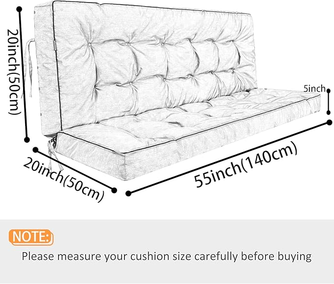 Swing Replacement Seat Cushions, 2-3 Seater Bench Cushions for Outdoor Furnitur with Backrest, Garden Recliner Seat Cushions Waterproof Sofa Pads (Brown, 55x40in)