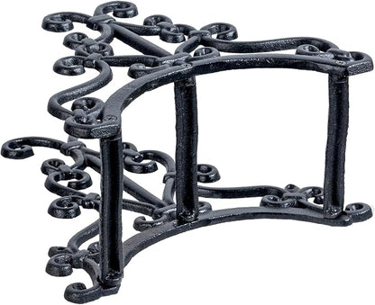 MyGift Brown Heavy Duty Cast Iron Outdoor Garden Hose Hanger Wall Mounted Water Hose Holder Reel with Vintage Scrollwork Design (Floral Pattern)