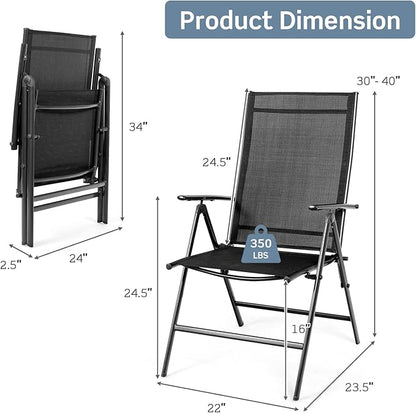 Tangkula Set of 4 Patio Foldable Dining Chairs, Outdoor Portable Camping Chairs with Armrest High Backrest, Folding Chairs for Porch, Poolside, Garden, Balcony, Backyard (Black)