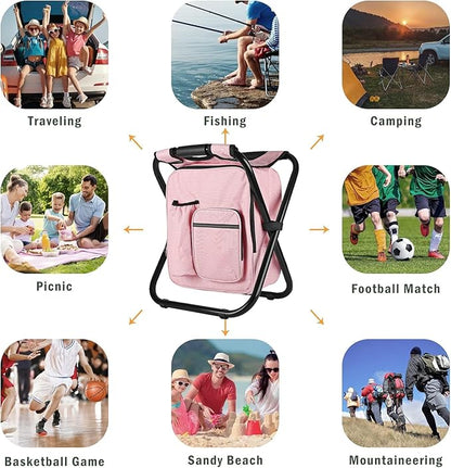 Kikerike Backpack Stool Cooler Chair Heavy Duty 300 LBS Max Load Portable Lightweight Stool Backpack Folding Fishing Cooler Seat for Camping Hunting Fishing
