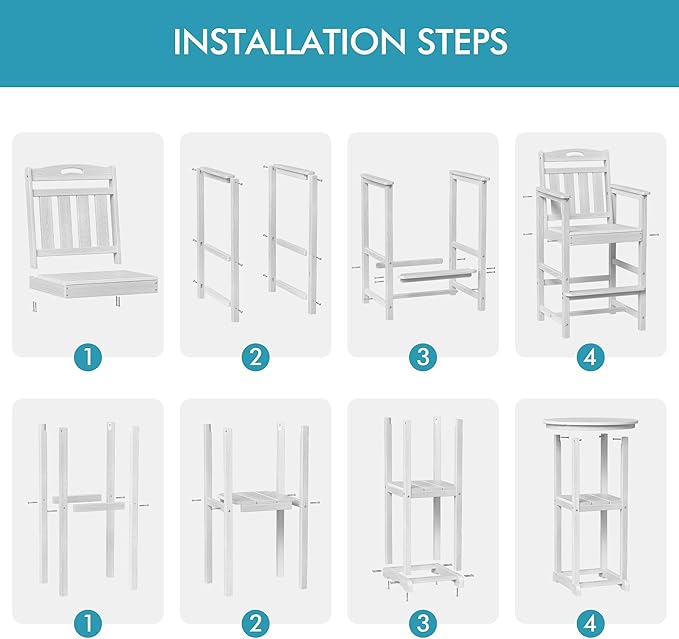 Ciokea Balcony Chairs and Table 3 Pieces Set, Outdoor High Top Bar Set, HDPE Oversized Adirondack Bar Chairs Set of 2 and Round Table for Outside Dining Bistro Poolside Backyard,