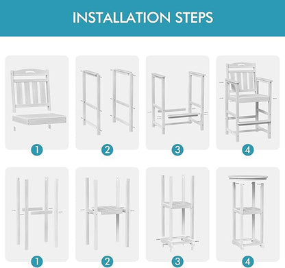 Ciokea Balcony Chairs and Table 3 Pieces Set, Outdoor High Top Bar Set, HDPE Oversized Adirondack Bar Chairs Set of 2 and Round Table for Outside Dining Bistro Poolside Backyard,