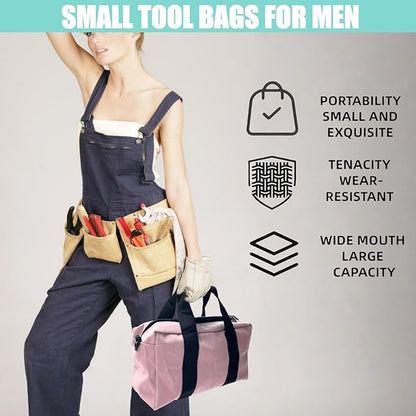 BLIRITEL 20 Inch Wide Mouth Tool Bag, Heavy Duty Canvas Tool Storage Bag, Large Capacity Handbag, Multi-function Tool Organizer Tote Bag for Storage Wrenches Pliers (Pink, 20 Inch)