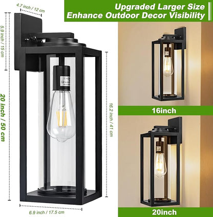20inch Large Outdoor Wall Lights - 2 Packs Modern Black Exterior Light Fixture with Clear Glass Shade, Waterproof Porch Lighting for House, Farmhouse Sconces Lantern for Front Door, Garage
