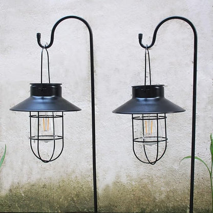 4 Pack Hanging Solar Lantern Lights with Shepherd Hook, Metal Waterproof Warm White Edison Bulb Lights for Garden Outdoor Pathway