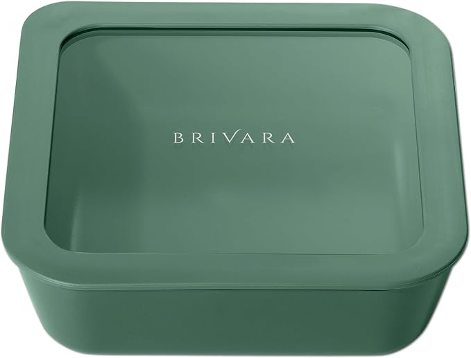 Glass Food Storage Container with Lid, 5-Cup Medium Square | Microwave-Safe Airtight Lid, Oven-Safe Ceramic-Coated Glass | Zero Plastic, No PFAS/PFOA/BPA, Reusable [Pine]
