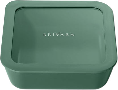 Glass Food Storage Container with Lid, 5-Cup Medium Square | Microwave-Safe Airtight Lid, Oven-Safe Ceramic-Coated Glass | Zero Plastic, No PFAS/PFOA/BPA, Reusable [Pine]