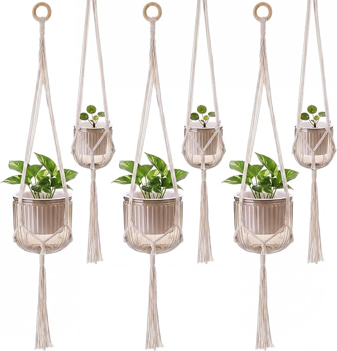6 Pack Self Watering Hanging Planters Indoor Flower Pots(4.5 +6.5) Visible Water Level Markers 3 Hanging Ropes with Drainage Holes for Indoor Outdoor Garden Home Decor Supplies(Grey)