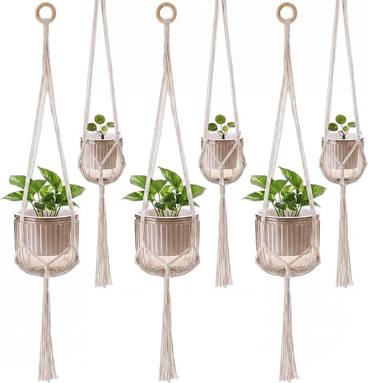 6 Pack Self Watering Hanging Planters Indoor Flower Pots(4.5 +6.5) Visible Water Level Markers 3 Hanging Ropes with Drainage Holes for Indoor Outdoor Garden Home Decor Supplies(Grey)