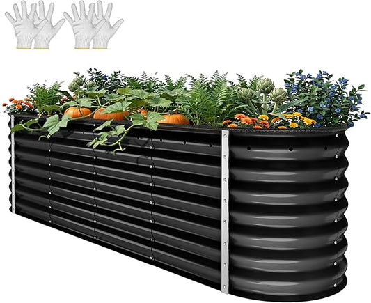 YITAHOME 8x2x2ft Large Raised Garden Bed Kit, 24" Tall 9 in 1Galvanized Metal Planter Box with Gloves and Safety Rubber, Outdoor Above Ground Planters for Plants Vegetables Flowers, Black