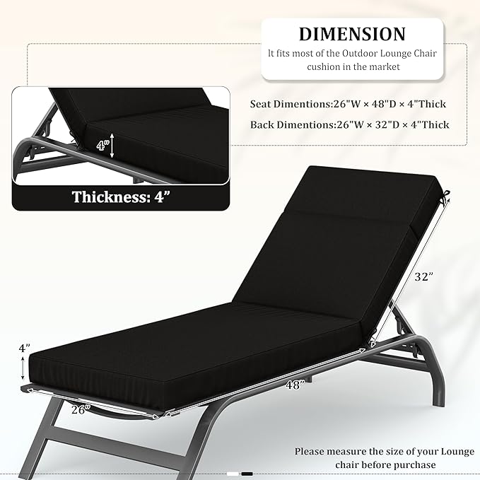 Chaise Lounge Cushions Outdoor, 80" L X 26" W X 4" D Lounge Chair Cushions for Outdoor Furniture, High-Density Foam Outdoor Chaise Cushion-Waterproof Fade-Resistant ThickPatio lounge chair cushion