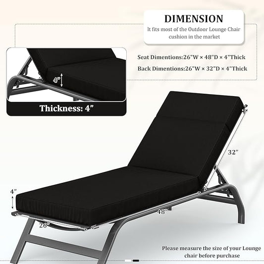 Chaise Lounge Cushions Outdoor, 80" L X 26" W X 4" D Lounge Chair Cushions for Outdoor Furniture, High-Density Foam Outdoor Chaise Cushion-Waterproof Fade-Resistant ThickPatio lounge chair cushion