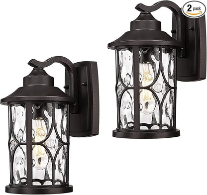 zeyu 12 Inch Outdoor Wall Lights, 2 Pack Exterior Front Porch Light, Die-Cast Aluminum, Oil Rubbed Bronze Finish with Water Ripple Glass Glass, ZX48BWG-2PK ORB