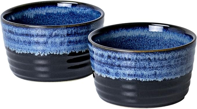 Ramekin Set, UNICASA 8 oz Creme Brulee Ramekins, Oven Safe Baking Set for Custard, Pudding, Souffle Cups, Reactive Gray (Blue, 8oz x 2pc)