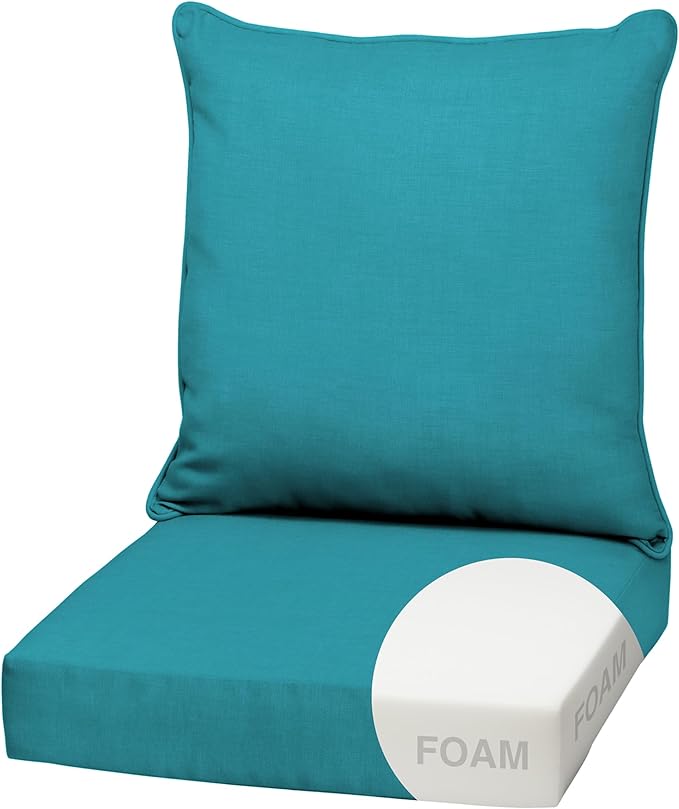 Arden Outdoor Foam Deep Seat Cushion Set, 22 in x 24 in, Weather-Proof, Rain-Proof, Fade Resistant Patio Cushion, Bottom and Back Cushion for Chair, Sofa, and Couch Lake Blue Leala